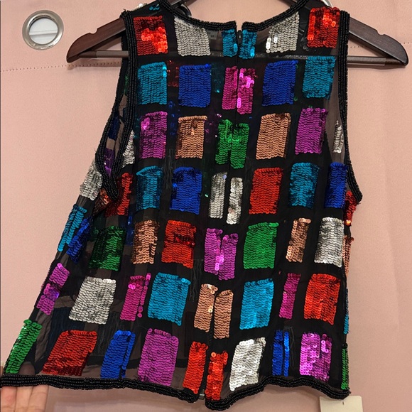 Multicolor Vintage Sequin Sleeveless Blouse - Picture 8 of 13
